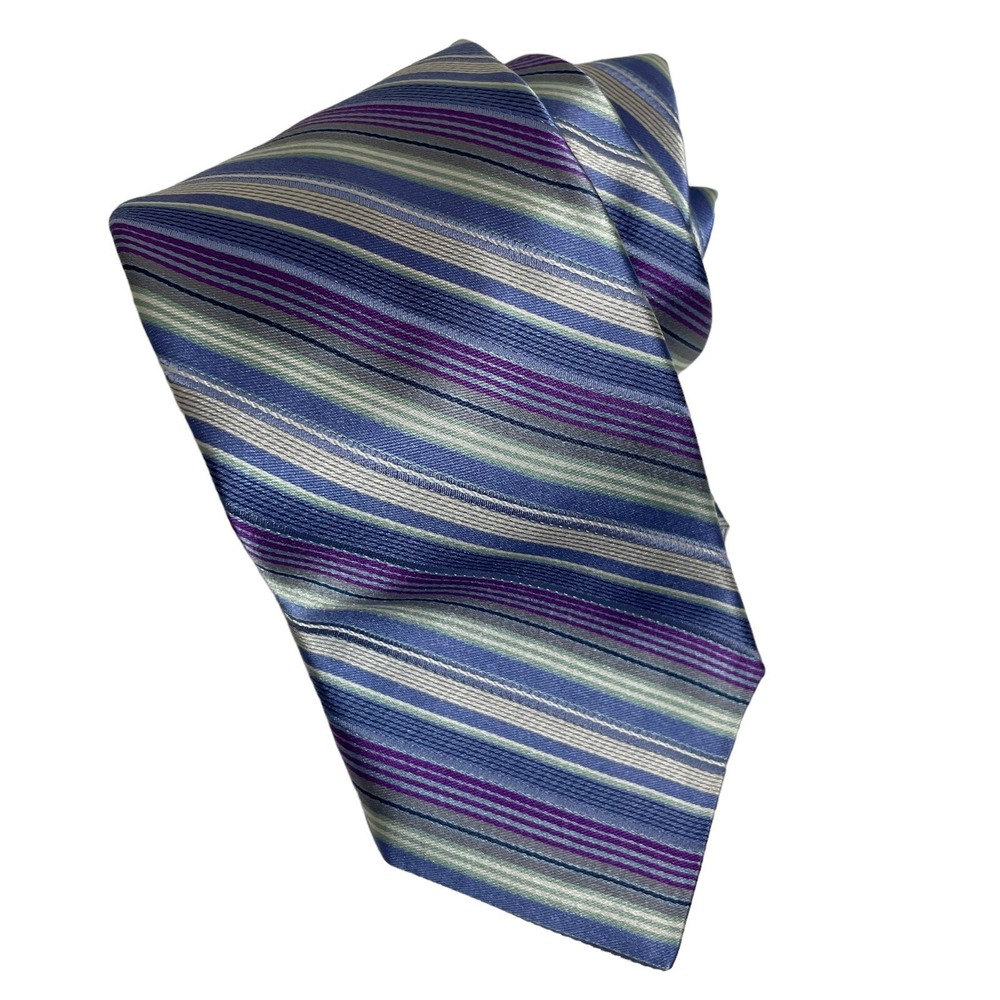Ted Baker Silk Striped Necktie Wedding Repp Purple Blue Silver Stripe Tie